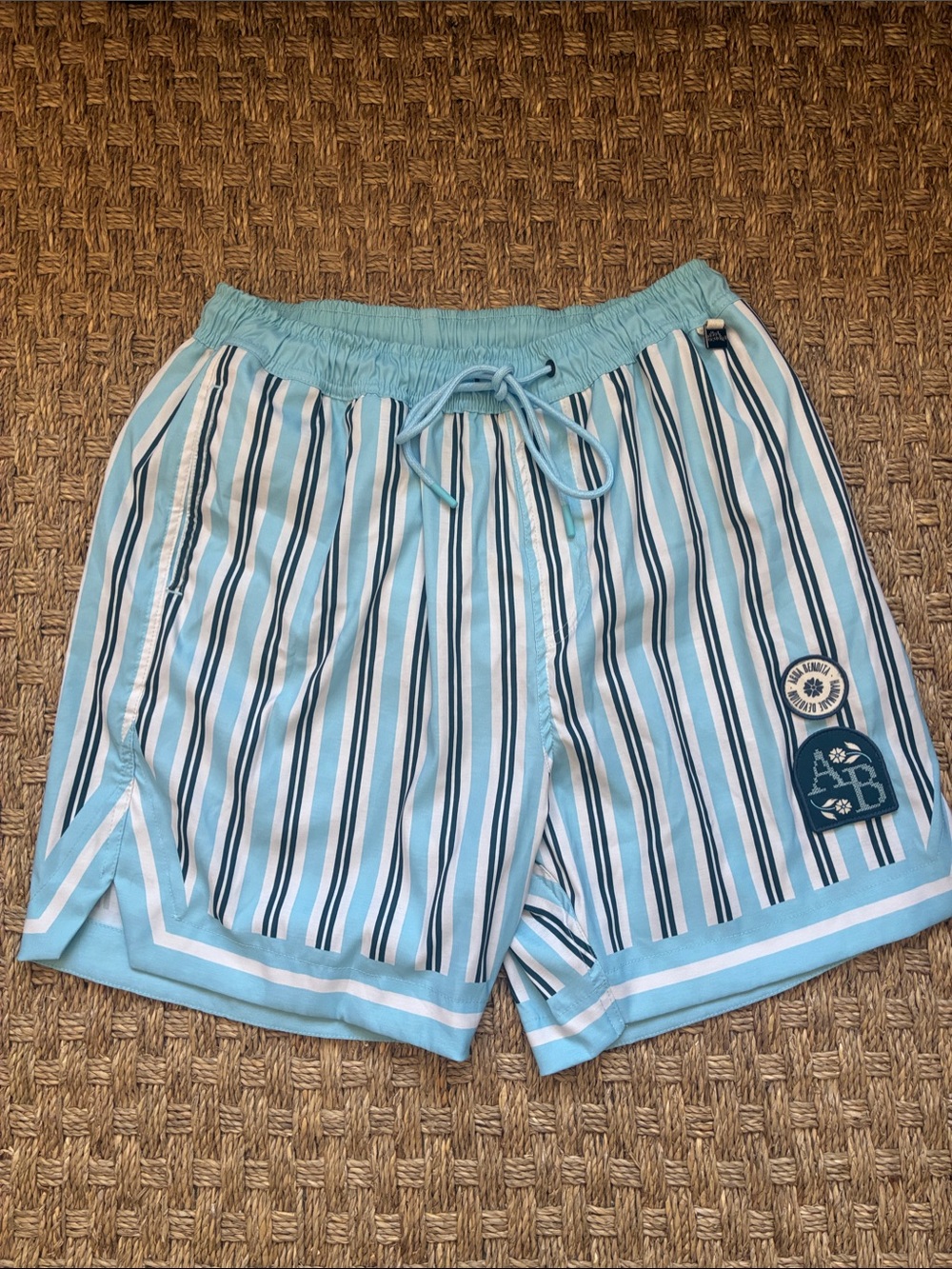 Agua Bendita Light Blue, White & Navy Striped Men’s Swim Trunks